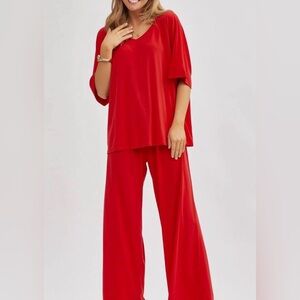 NWT - Dear Scarlett Red Two Piece Outfit Pants and Short Sleeve Top